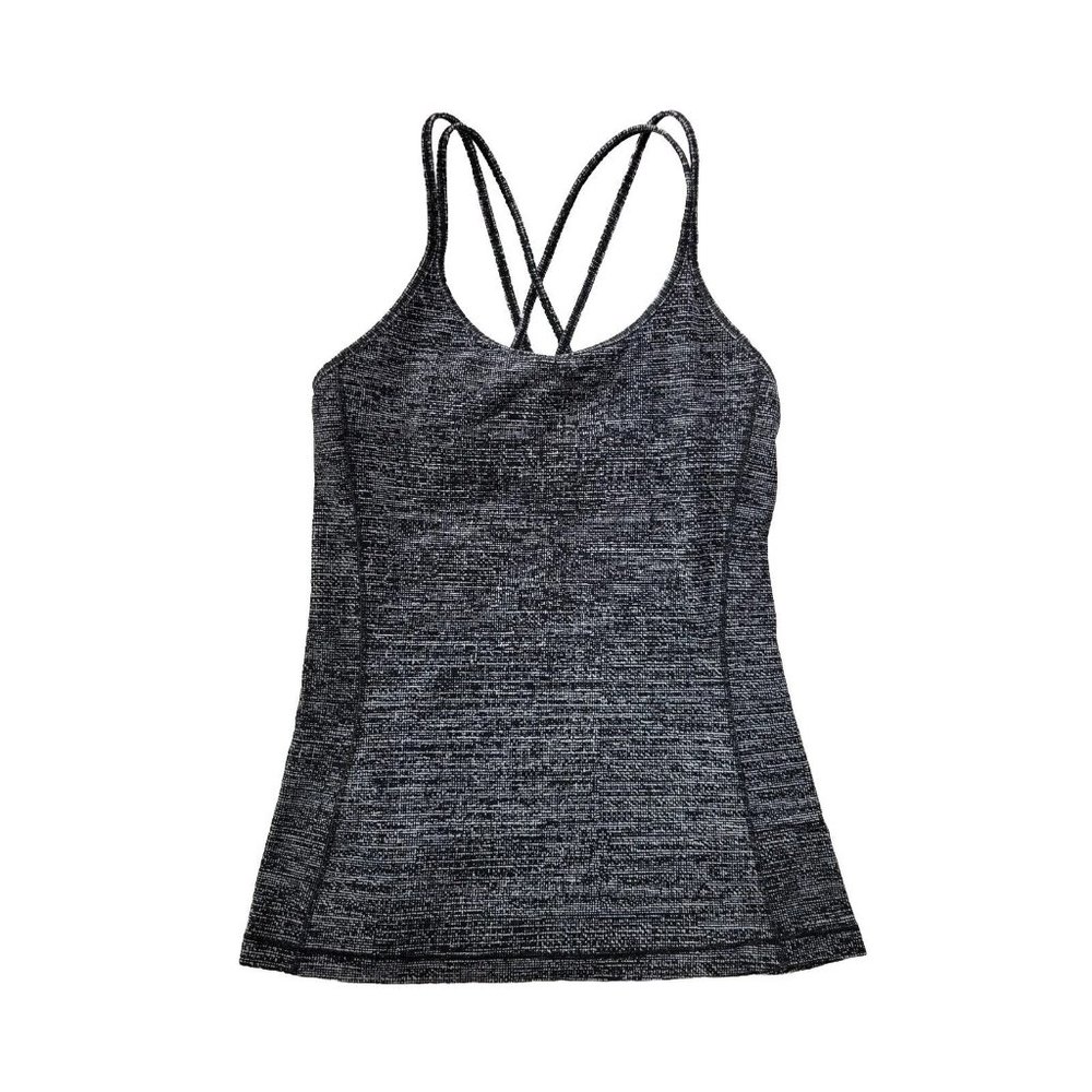 Lululemon Women 6 Black White Strappy Back Fitted Tank Shelf Bra Stretch Yoga